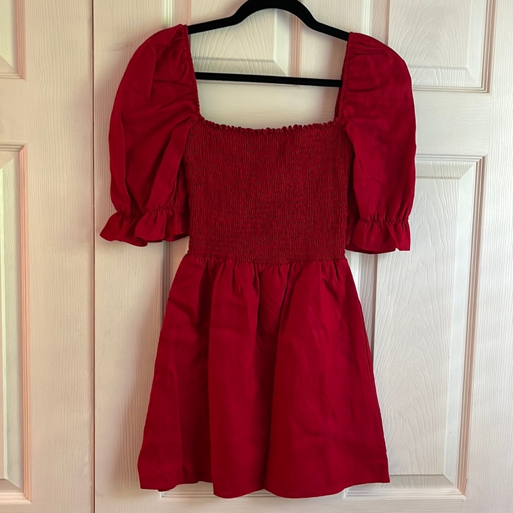 Reformation square neckline smocked linen babydoll dress